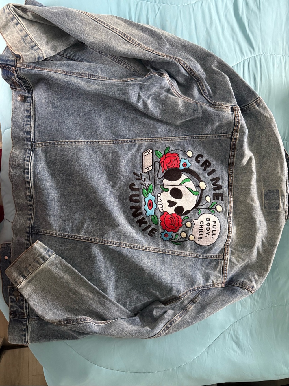 Hard to Find *RARE* Limited Edition Crime Junkie Podcast embroidered jean jacket